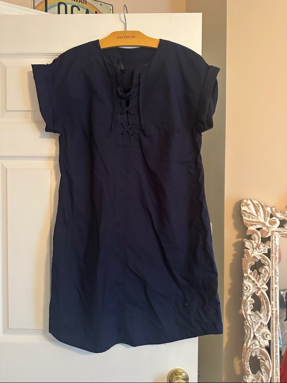 J. Crew Navy Lace-Up Shift Dress